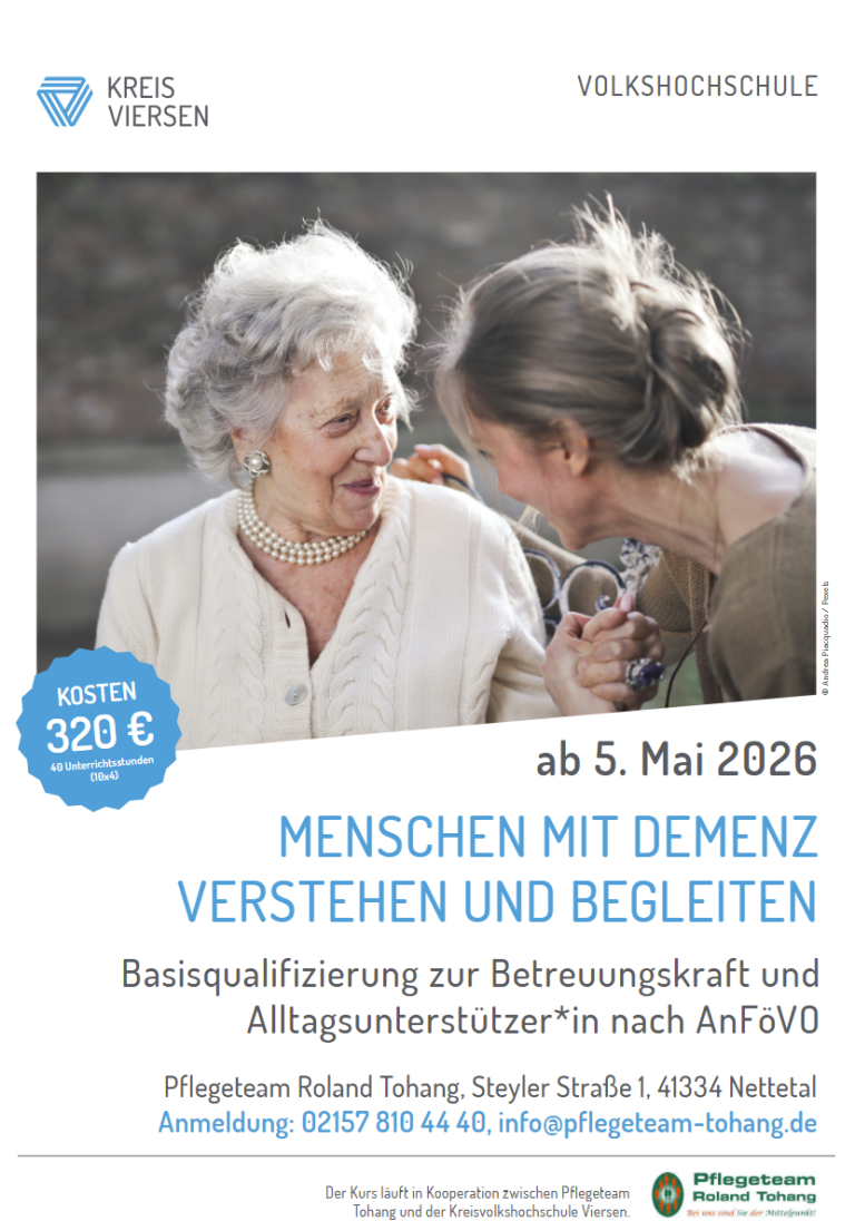 Informationsplakat zur Schulung über Demenzbetreuung ab 5. Mai 2026.