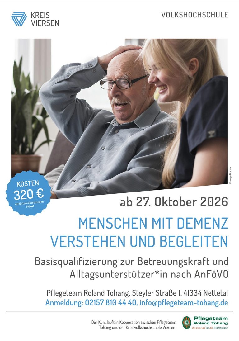 Informationsplakat zur Schulung über Demenzbetreuung ab 5. Mai 2026.